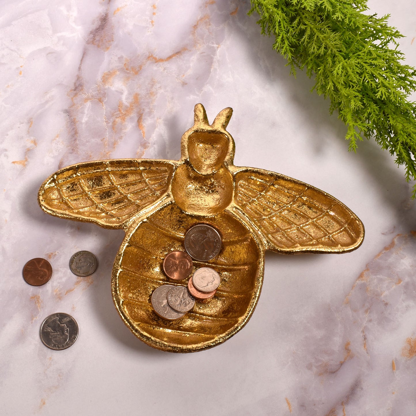 Decorative Bee Shaped Cast Iron Dish with Metallic Gold Finish