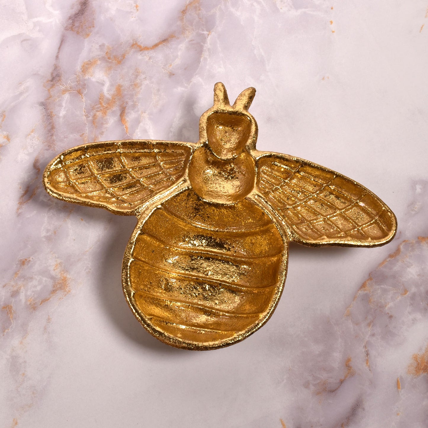 Decorative Bee Shaped Cast Iron Dish with Metallic Gold Finish