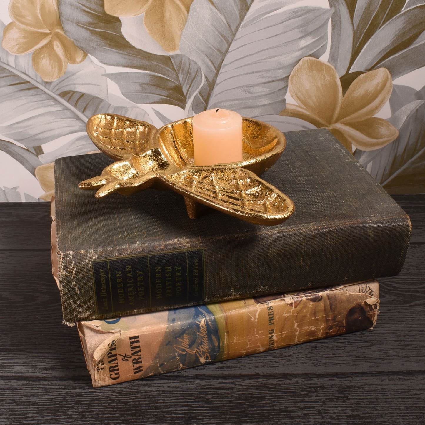 Decorative Bee Shaped Cast Iron Dish with Metallic Gold Finish