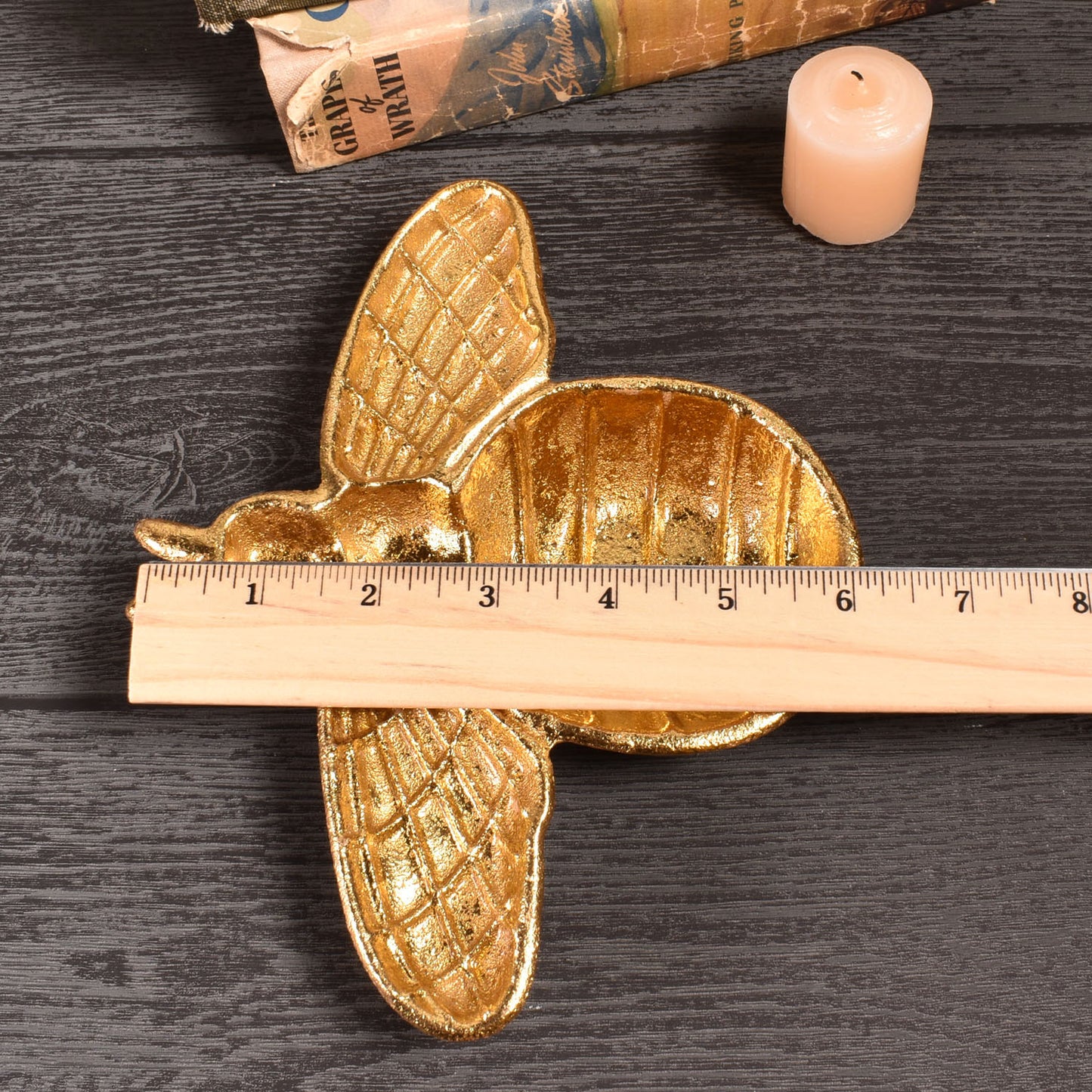 Decorative Bee Shaped Cast Iron Dish with Metallic Gold Finish