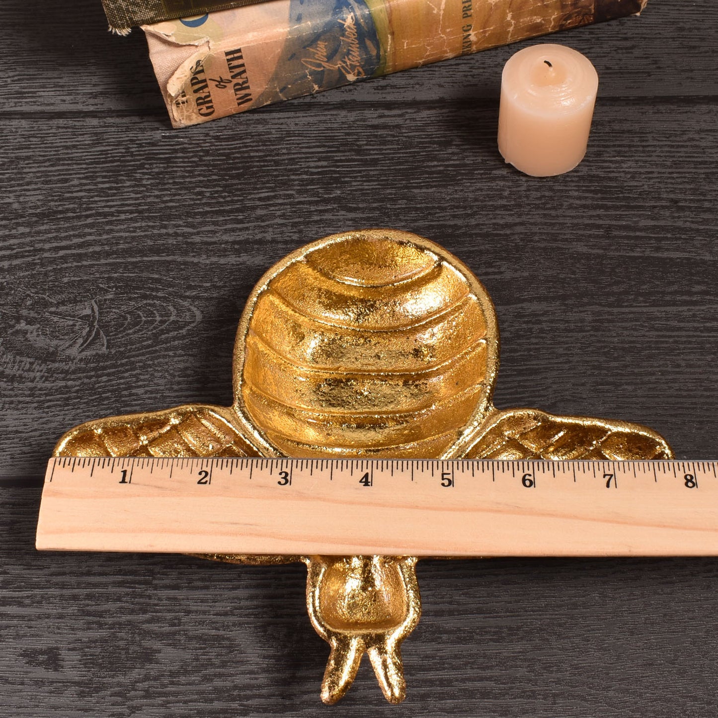 Decorative Bee Shaped Cast Iron Dish with Metallic Gold Finish