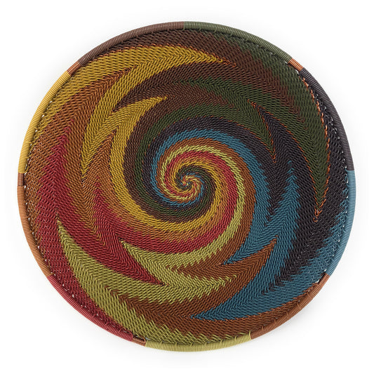 African Fair Trade Zulu Telephone Wire 8" Platter Basket, Painted Desert