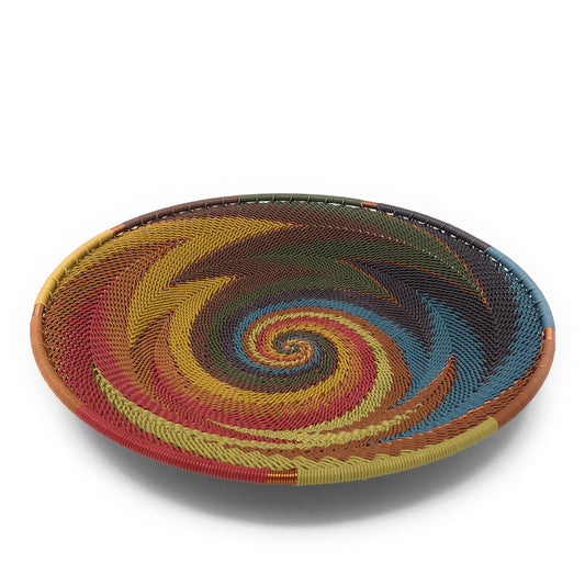 African Fair Trade Zulu Telephone Wire 8" Platter Basket, Painted Desert