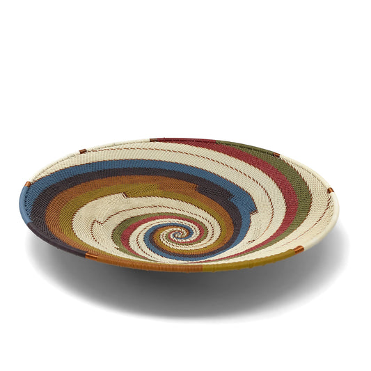 Fair Trade Zulu Telephone Wire 16-inch Platter Basket, White Desert