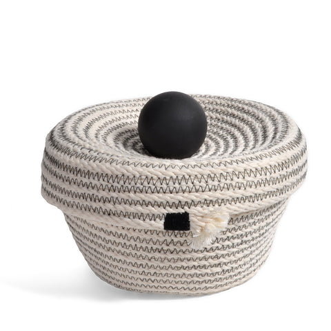 Brklyn Home 6-inch Lidded Rope Basket, White/Black