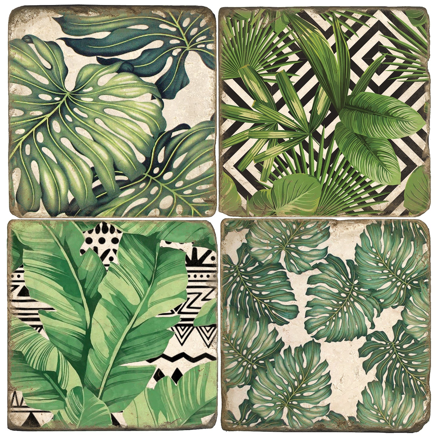 Boho Palms Tumbled Marble Coasters, Set of 4