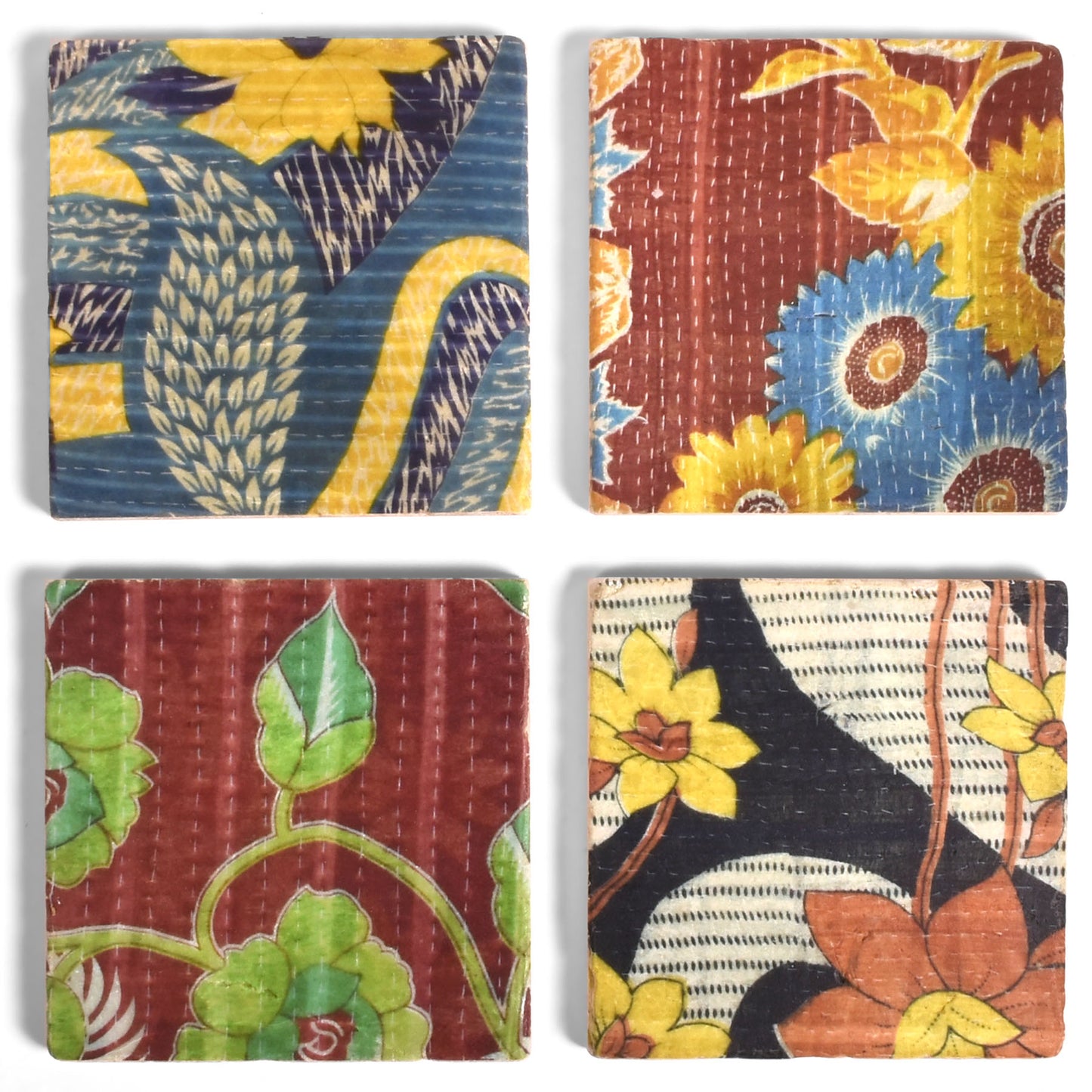 Studio Vertu Indian Floral Tumbled Marble Coasters, Set of 4