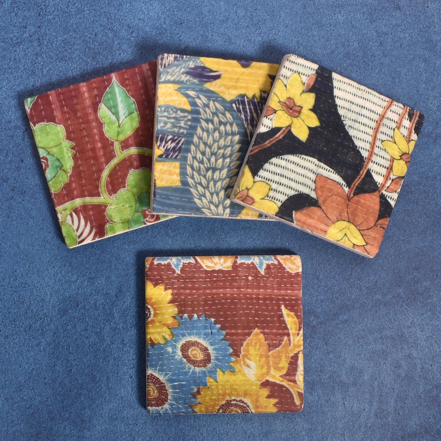 Studio Vertu Indian Floral Tumbled Marble Coasters, Set of 4