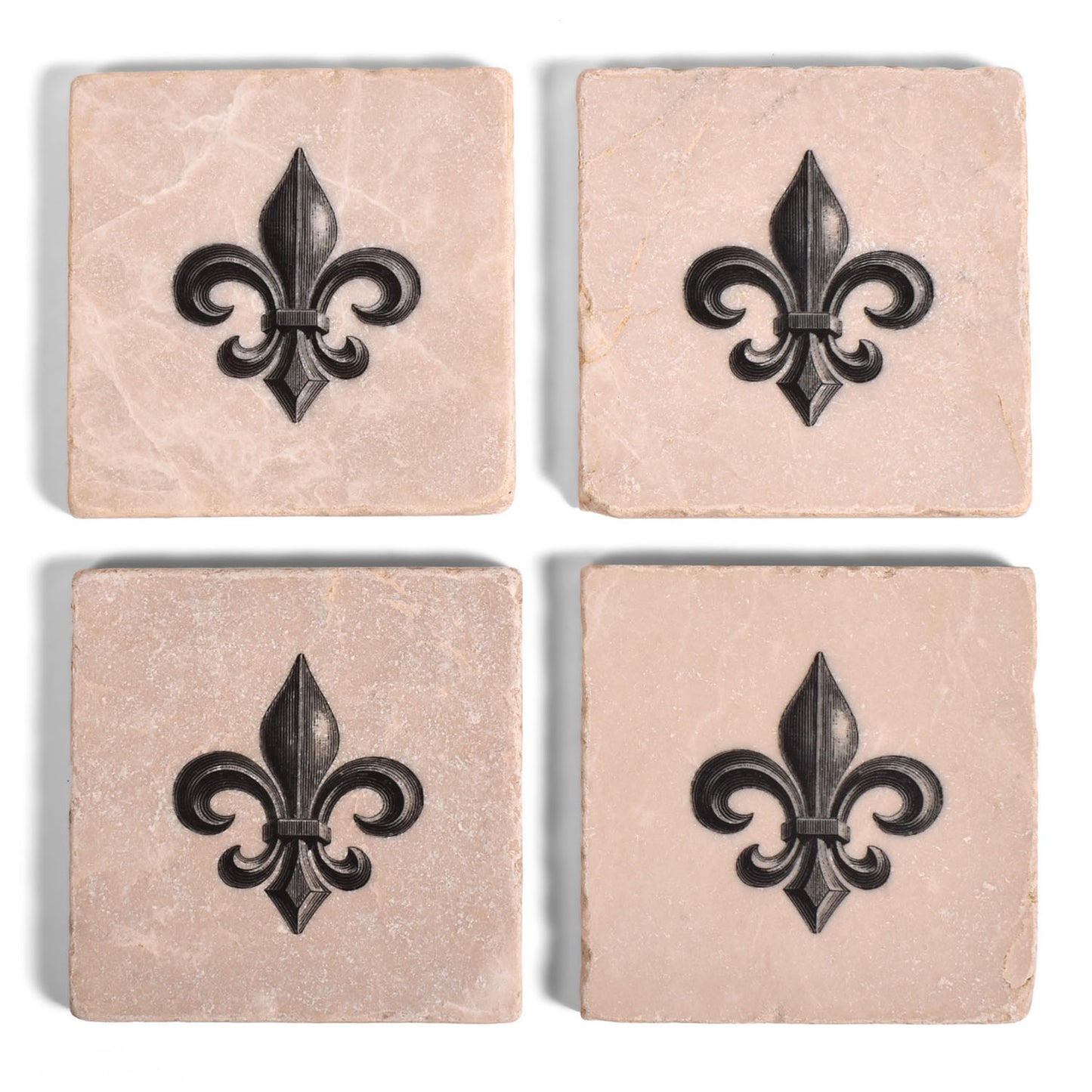 Studio Vertu Fleur de Lis Tumbled Marble Coasters, Black & White, Set of 4