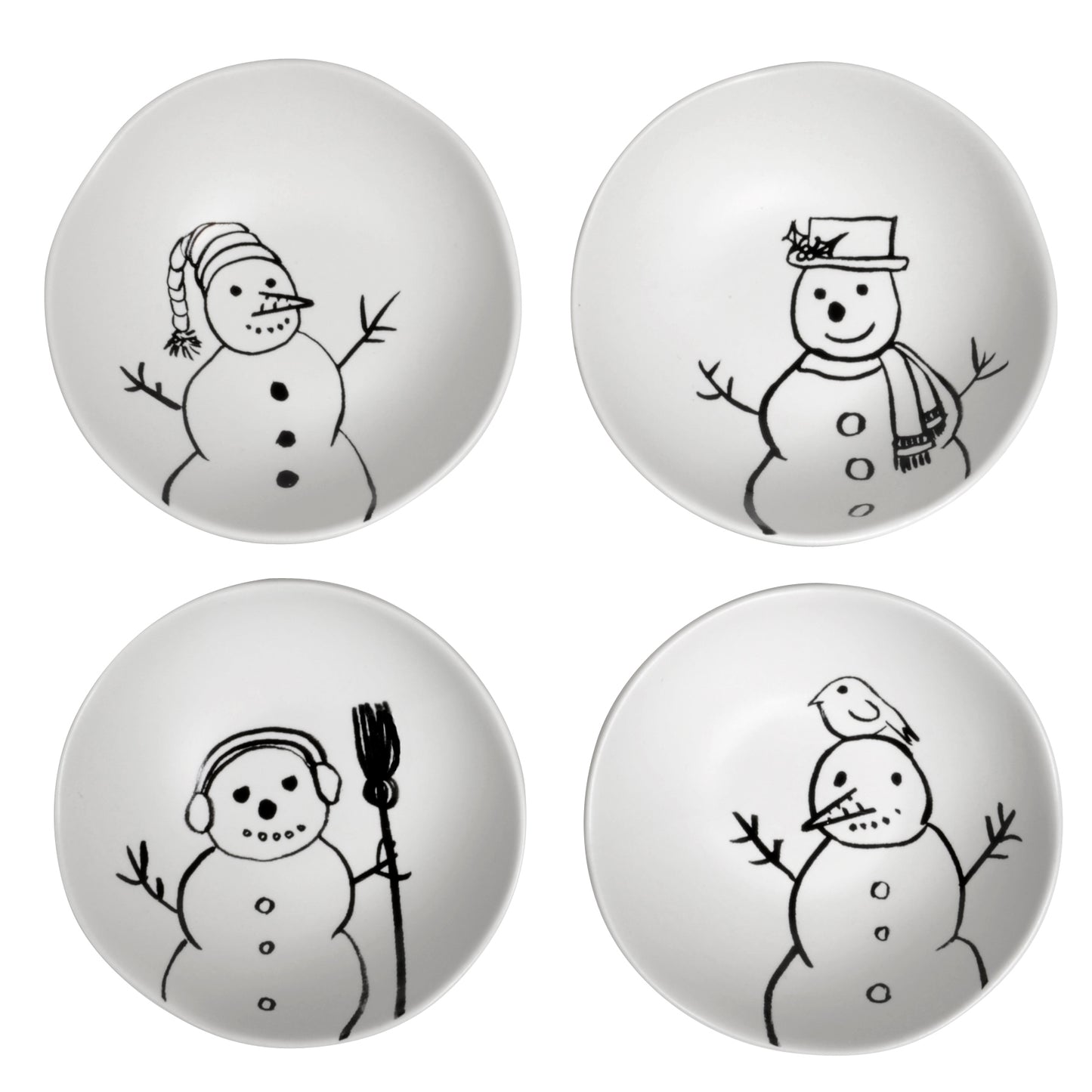 Creative Co-Op 4-inch Sketched Snowmen Stoneware Bowls, Set of 4