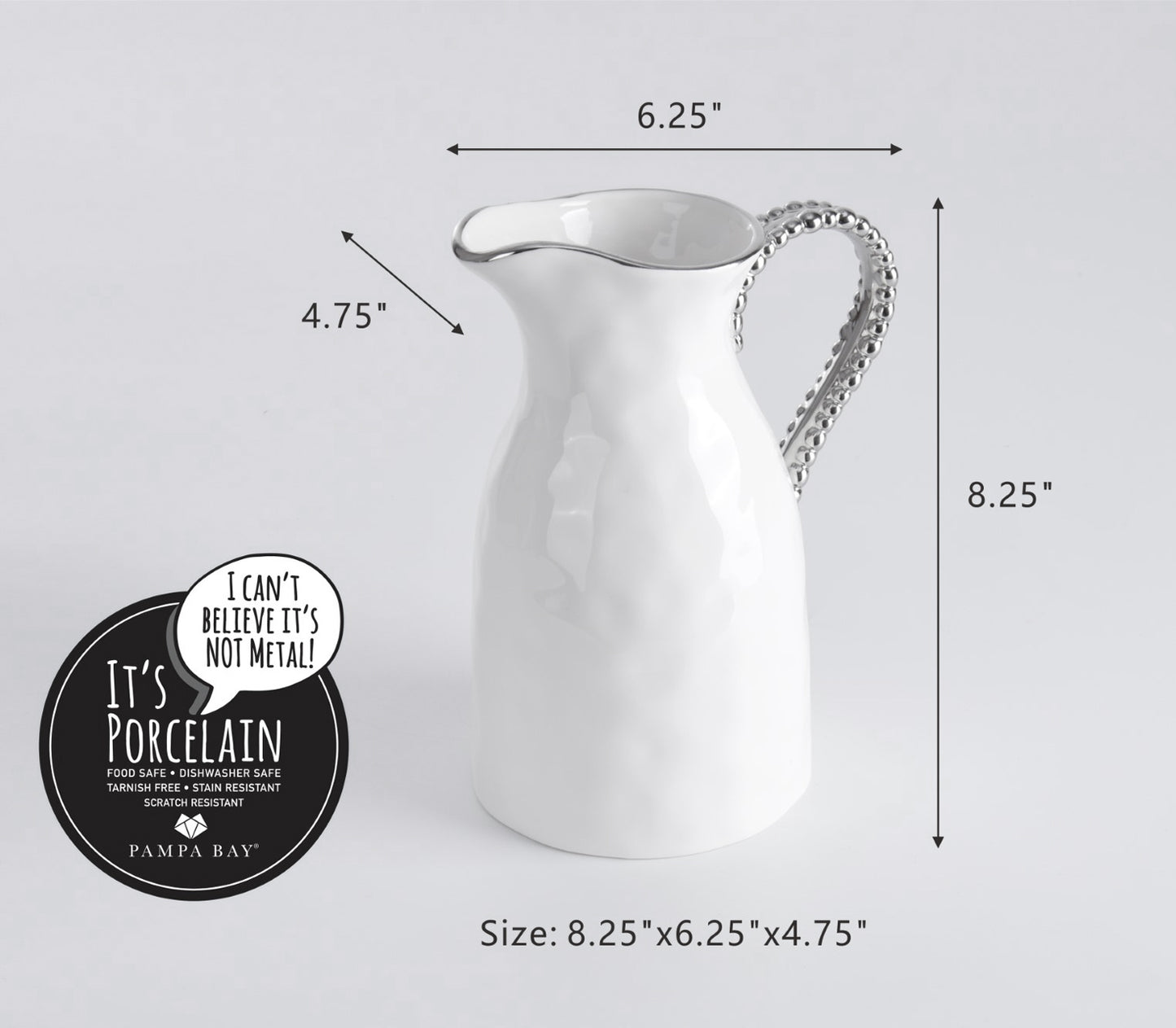Pampa Bay Salerno 44-oz. Porcelain Pitcher with Titanium Accents, White/Silver