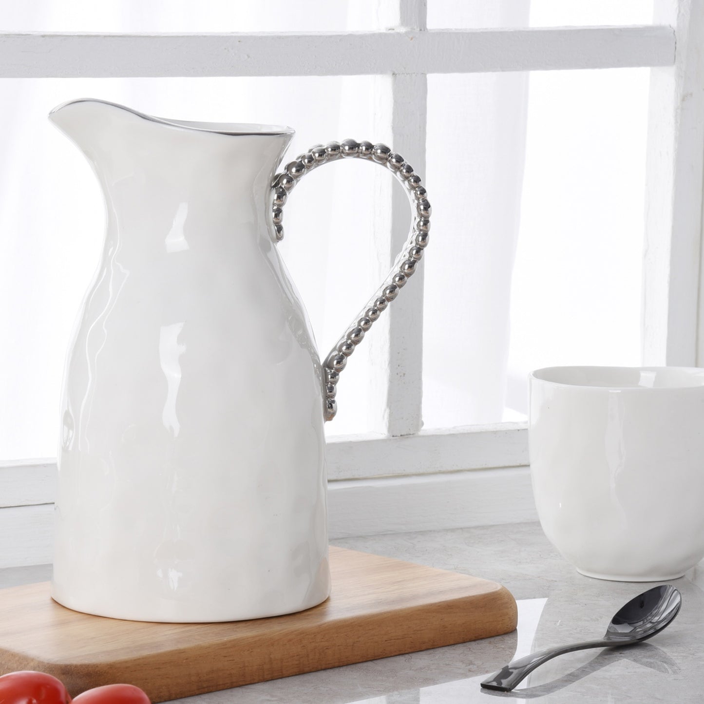Pampa Bay Salerno 44-oz. Porcelain Pitcher with Titanium Accents, White/Silver