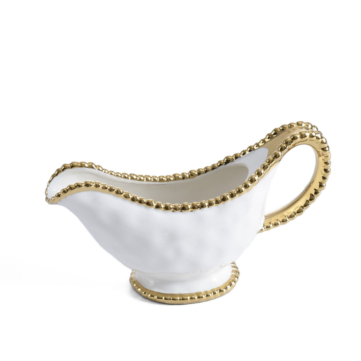 Pampa Bay Golden Salerno Porcelain Gravy Boat with Titanium Beaded Trim, White/Gold