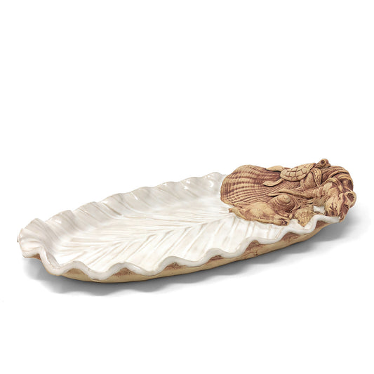 Charlestown Porcelaine Palm Leaf with Sea Creatures 12-inch Oval Tray