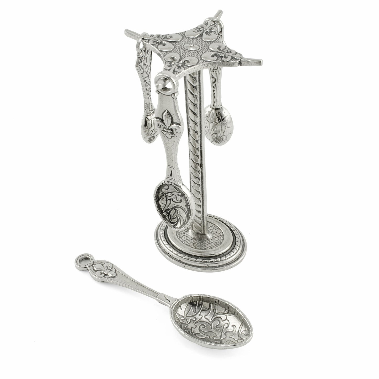 Crosby and Taylor Fleur de Lys Pewter Measuring Spoons with Display Post - The Barrington Garage