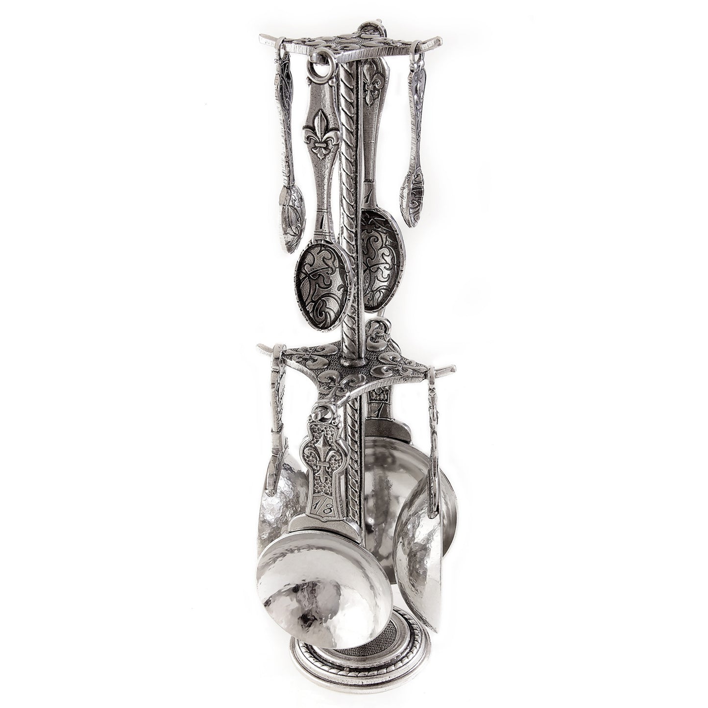 Crosby and Taylor Fleur de Lys Pewter Measuring Cups and Spoons Super Post Set - The Barrington Garage