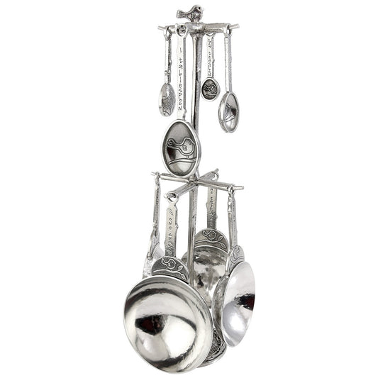 Crosby & Taylor Bird Artisan Pewter Measuring Cups and Spoons with Display Post, 9-piece Set, Handmade in the USA