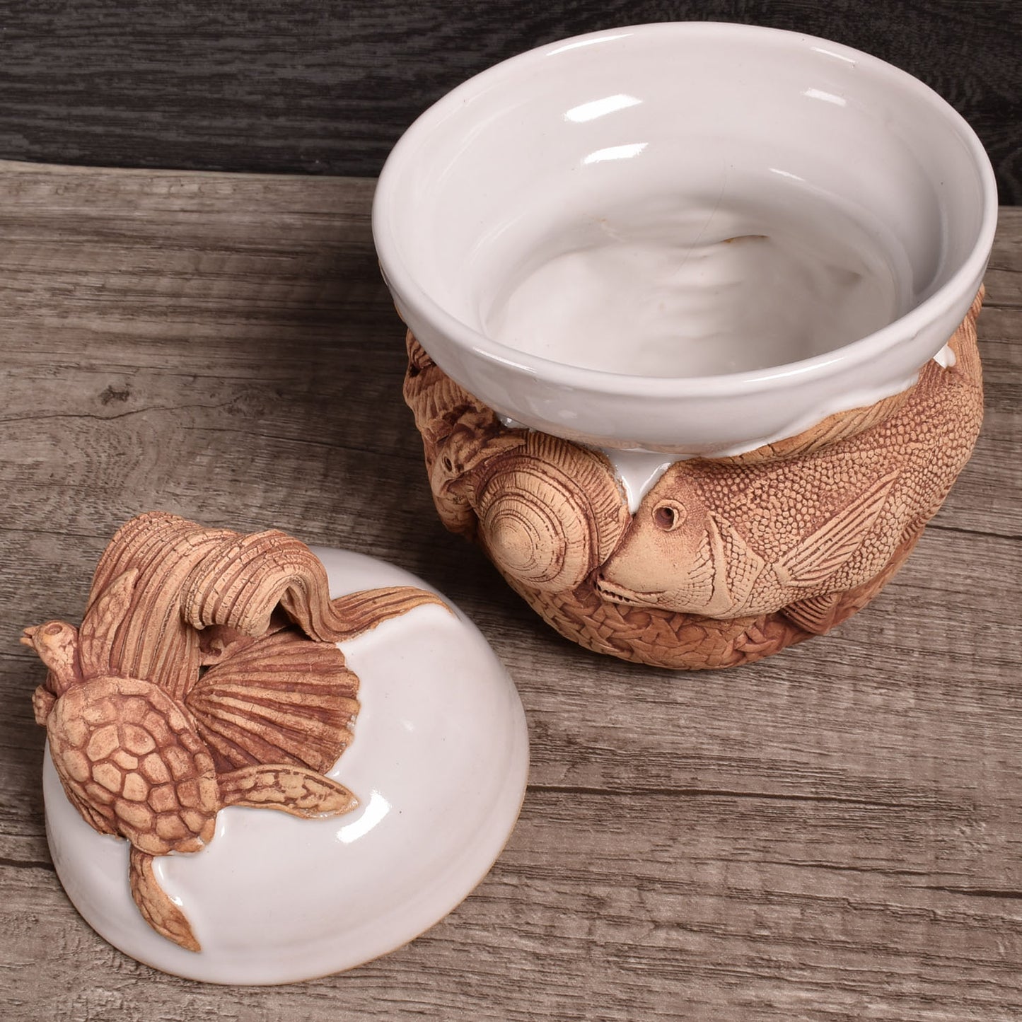 Charlestowne Porcelaine American Handmade Sea Creatures Sugar Bowl, Each One Unique