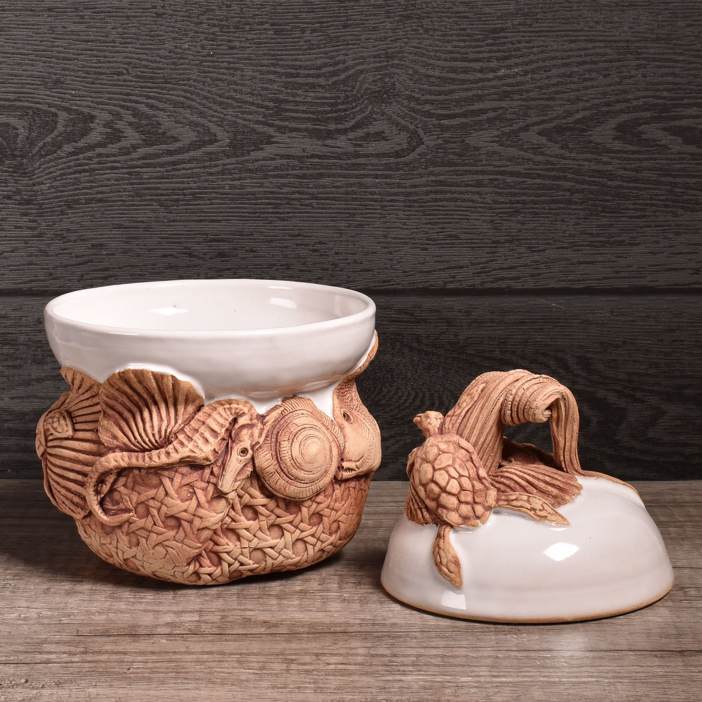 Charlestowne Porcelaine American Handmade Sea Creatures Sugar Bowl, Each One Unique