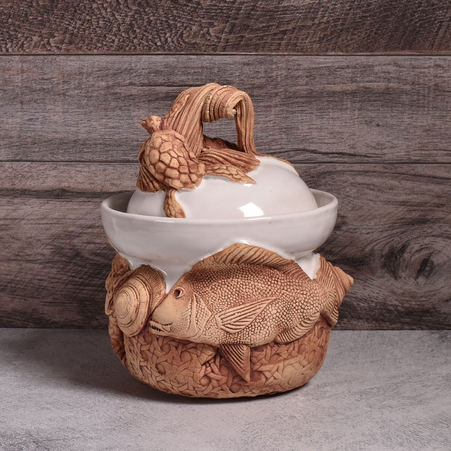 Charlestowne Porcelaine American Handmade Sea Creatures Sugar Bowl, Each One Unique