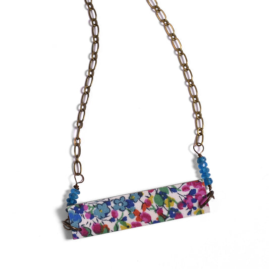 Cicada Design Wooden Bar Necklace with Liberty London Emma and Georgina Fabric