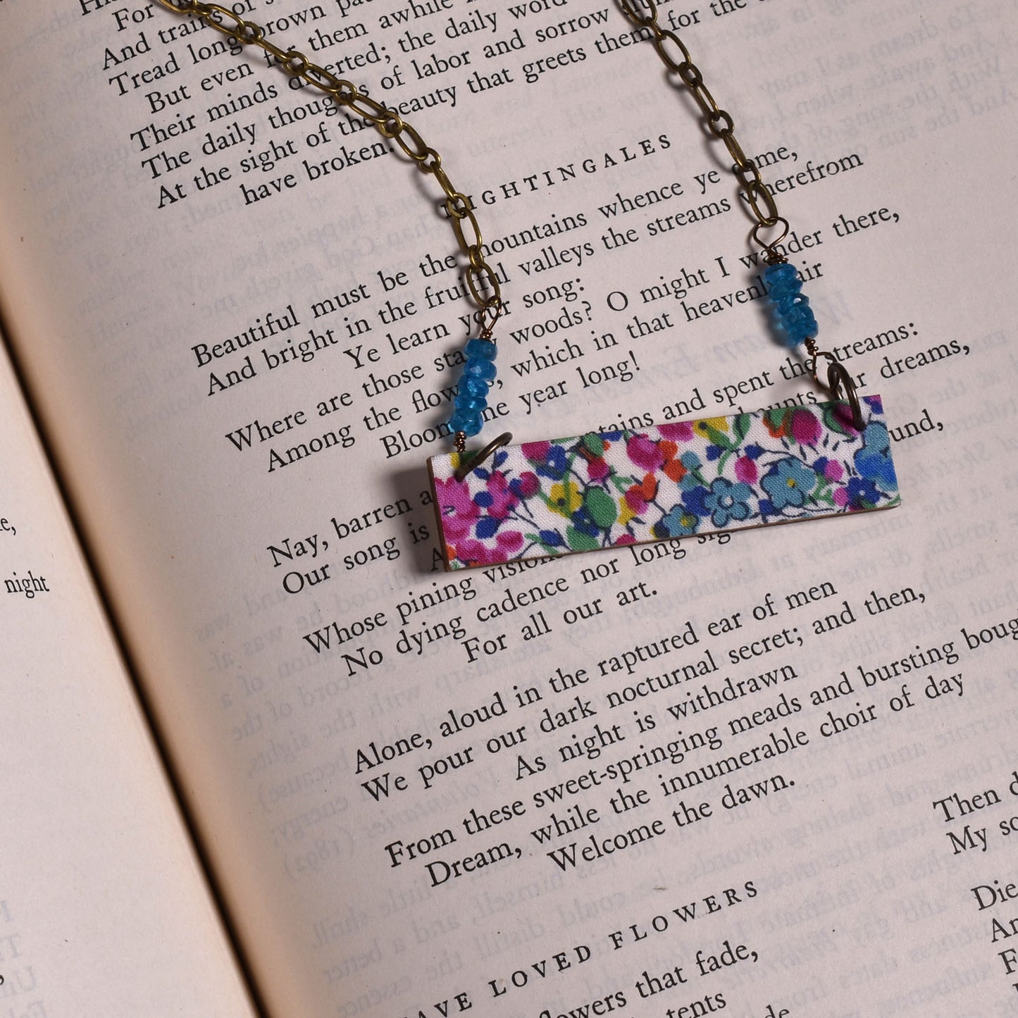 Cicada Design Wooden Bar Necklace with Liberty London Emma and Georgina Fabric
