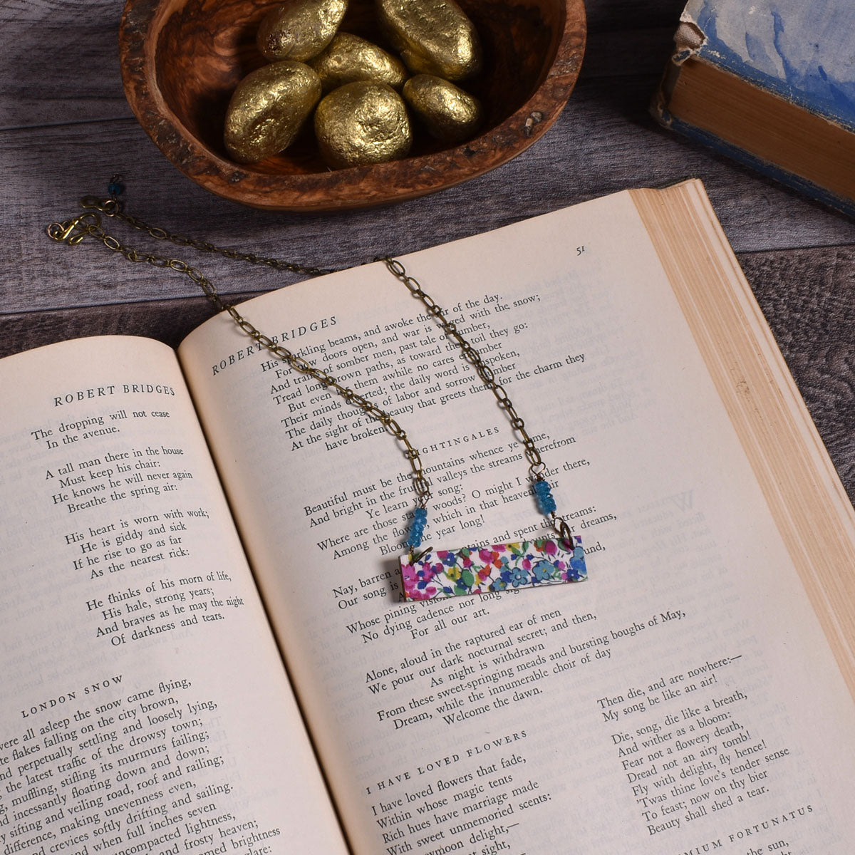 Cicada Design Wooden Bar Necklace with Liberty London Emma and Georgina Fabric