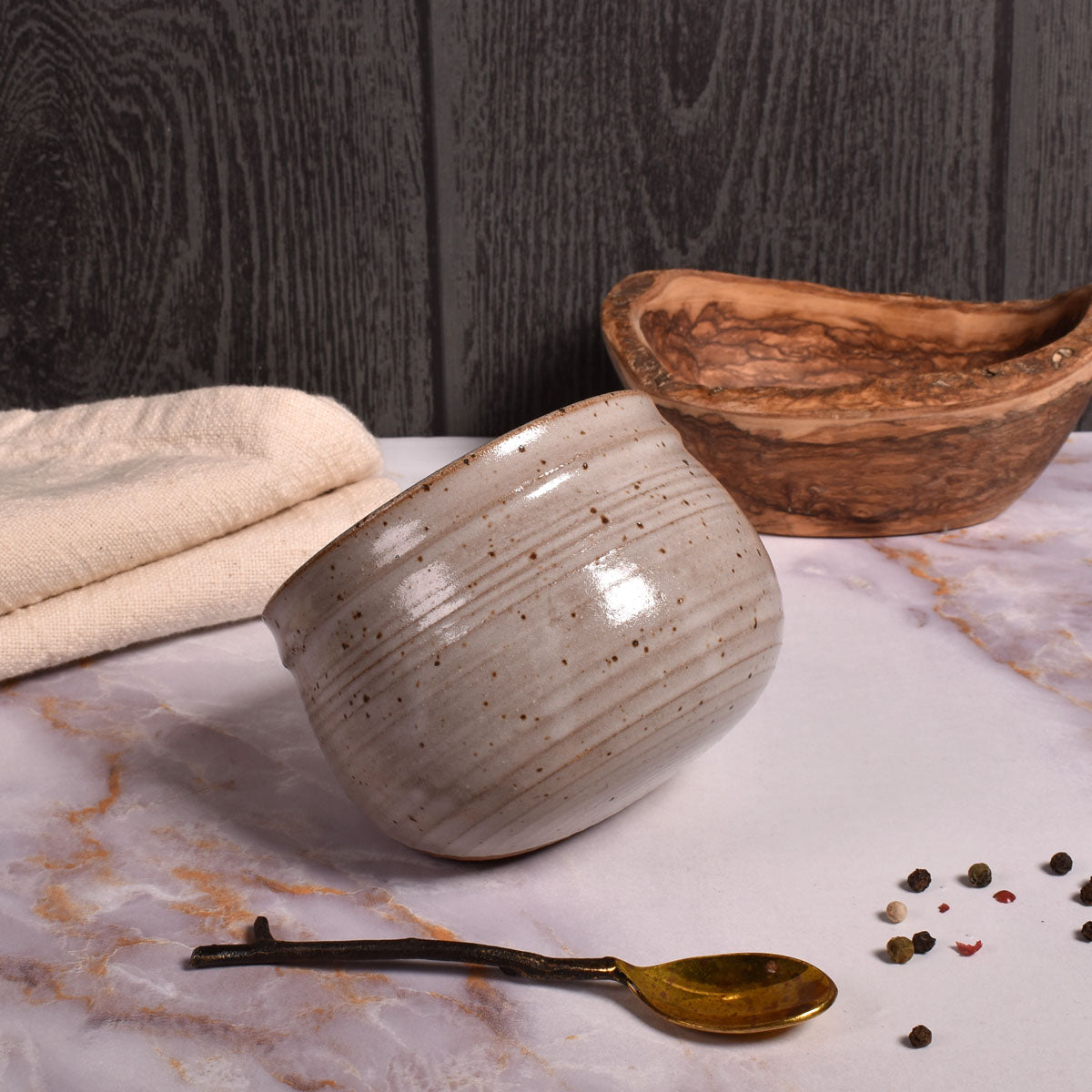 Clay Path Studio Handmade American Pottery Open Salt Cellar, Vanilla Bean