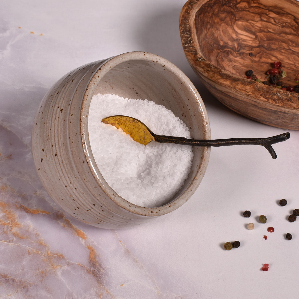 Clay Path Studio Handmade American Pottery Open Salt Cellar, Vanilla Bean