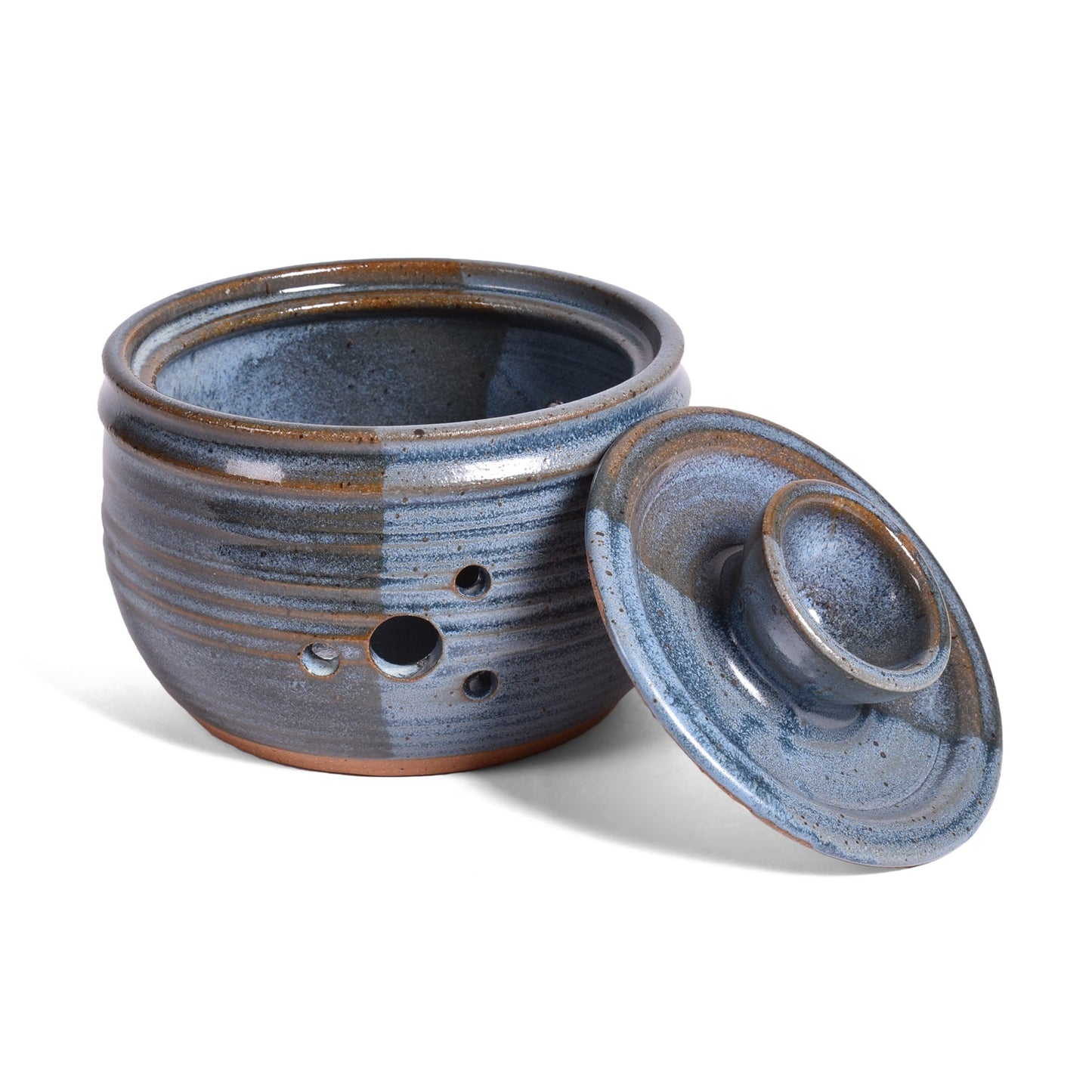 Clay Path Studio Handmade Pottery Garlic Keeper Jar, Blue Cheese