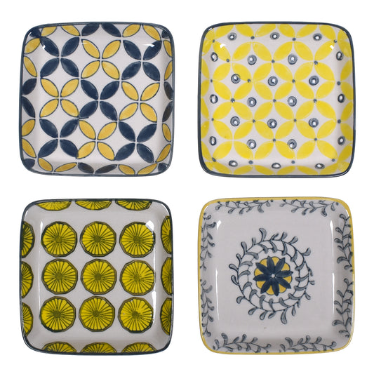 Creative Co-Op Hand-Stamped 4.75-inch Stoneware Plates, Set of 4
