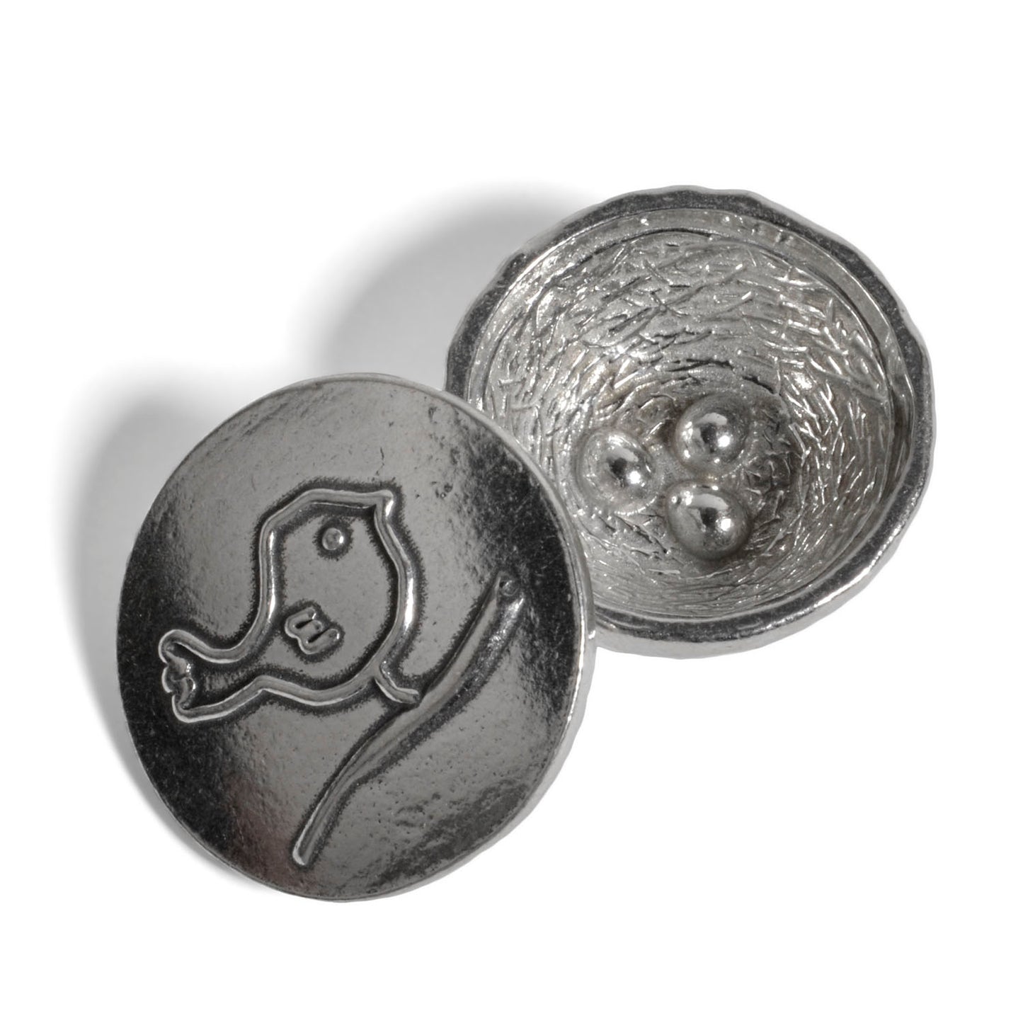 Crosby & Taylor Birdie with Nest Tiny Pewter Sentiment Box, Open