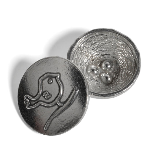 Crosby & Taylor Birdie with Nest Tiny Pewter Sentiment Box, Open