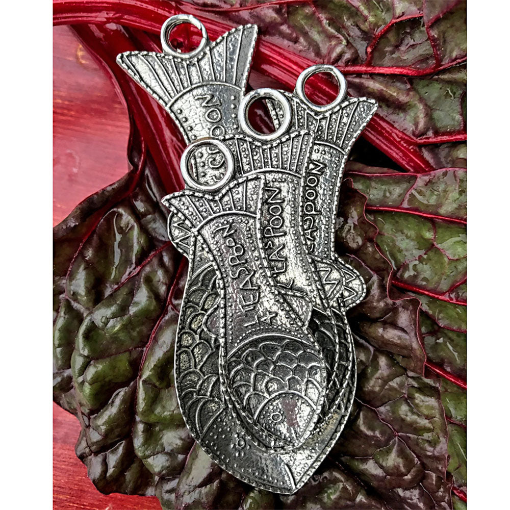 Crosby & Taylor MS1 Fish Pewter Measuring Spoons on Leaf