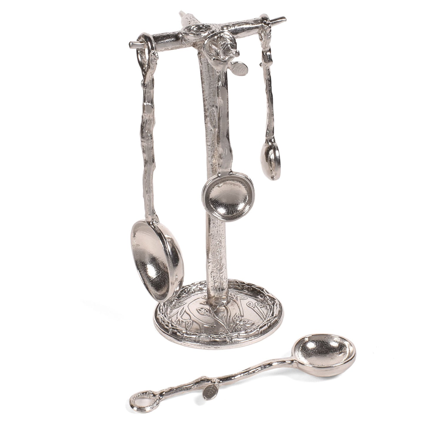 Crosby & Taylor Twig Pewter Measuring Spoon Set with Display Post, Lead-Free, Handmade in the USA