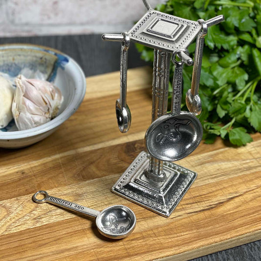 Crosby & Taylor Farm to Table Handmade Pewter Measuring Spoon Set with Display Post