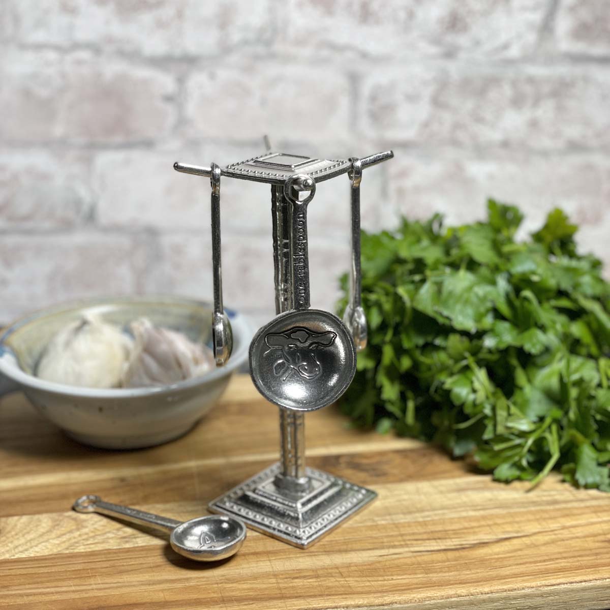 Crosby & Taylor Farm to Table Handmade Pewter Measuring Spoon Set with Display Post