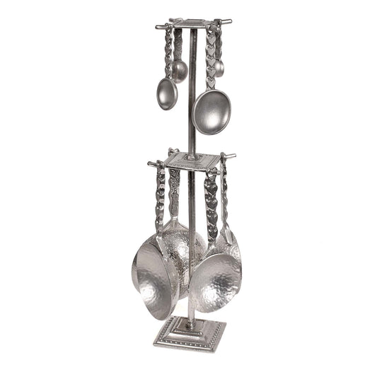 Crosby & Taylor Heart Artisan Pewter Measuring Cups and Spoons with Display Post, 9-piece Set, Handmade in the USA