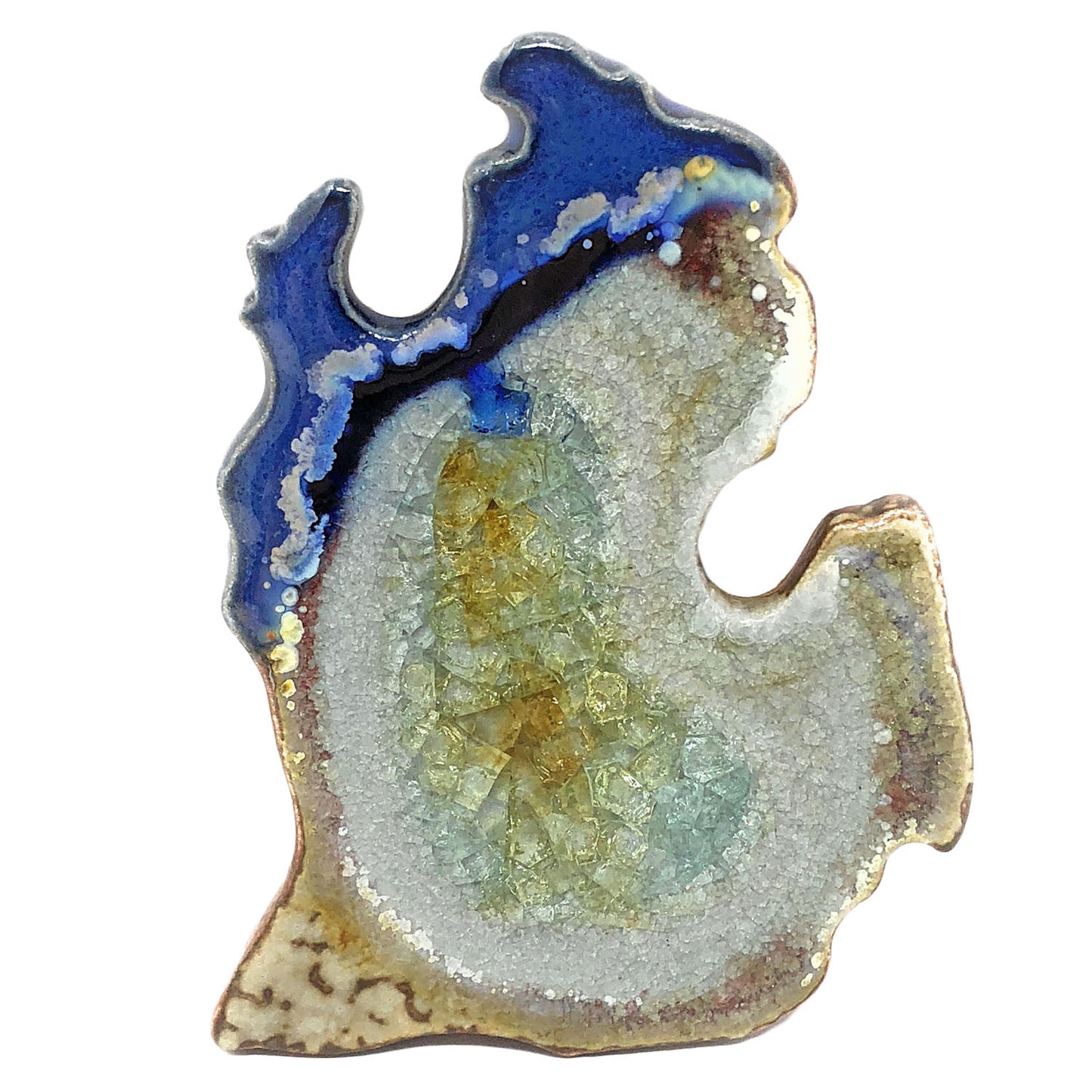 Dock 6 Pottery Michigan State Coaster with Fused Glass
