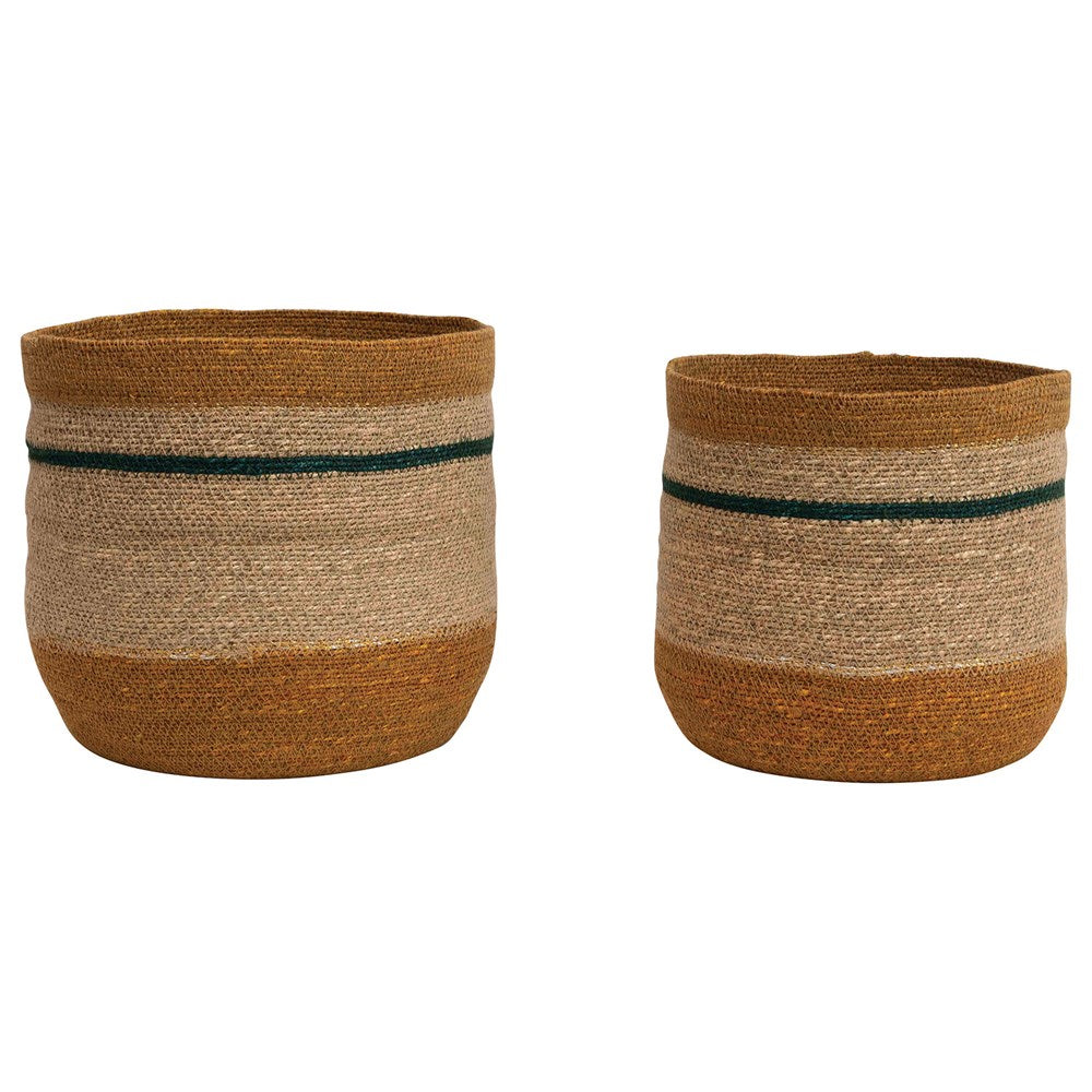 Creative Coop Handwoven Natural Seagrass Striped Baskets, Set of 2, M