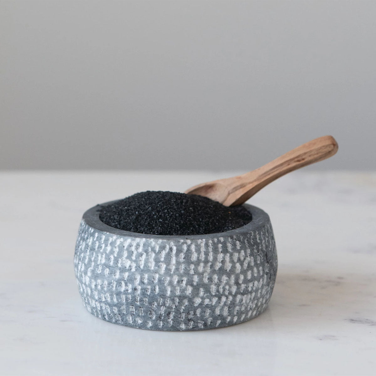 Creative Co-Op 4-inch Carved Granite Bowl with Wooden Spoon, Gray