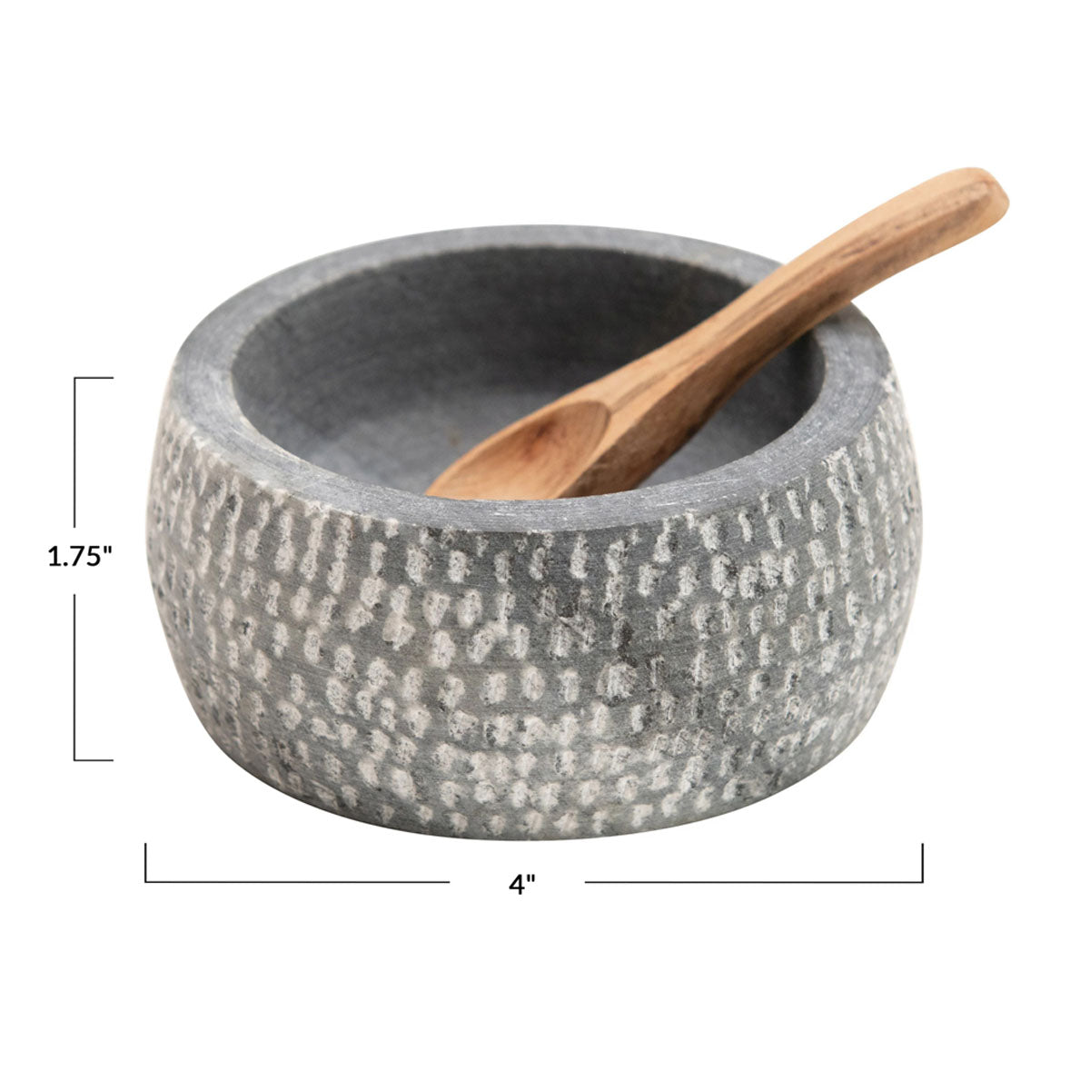 Creative Co-Op 4-inch Carved Granite Bowl with Wooden Spoon, Gray