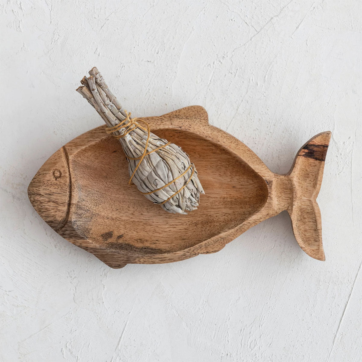 Hand-Carved 8 x 4-inch Mango Wood Decorative Fish-Shaped Dish, Each One Unique