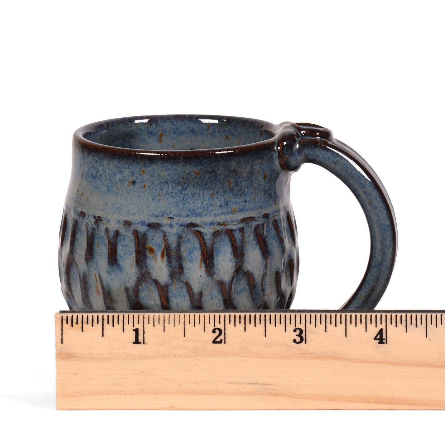 Dirty Dog Pottery Handmade Carved Mini Mug for Tea, Espresso, Shades of Blue