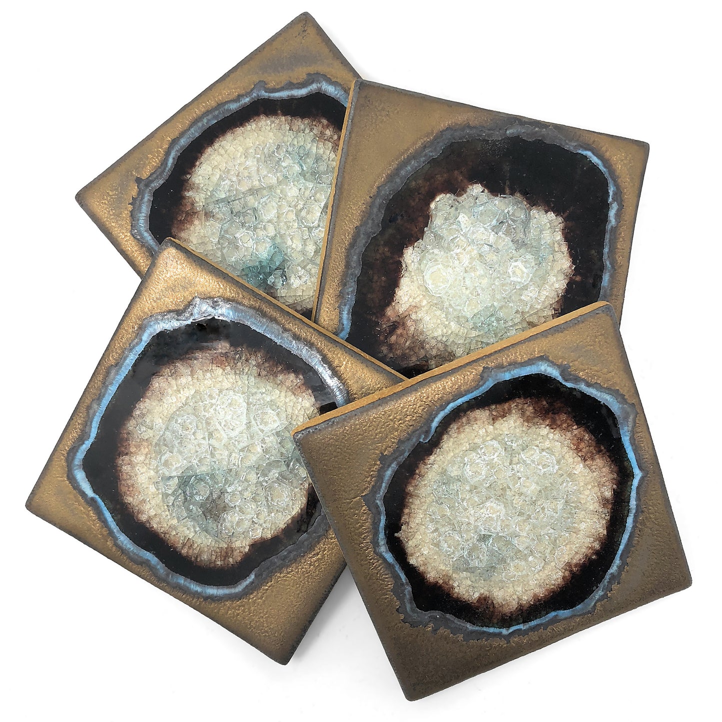 Dock 6 Pottery Crackled Glass Geode Coaster, Set of 4