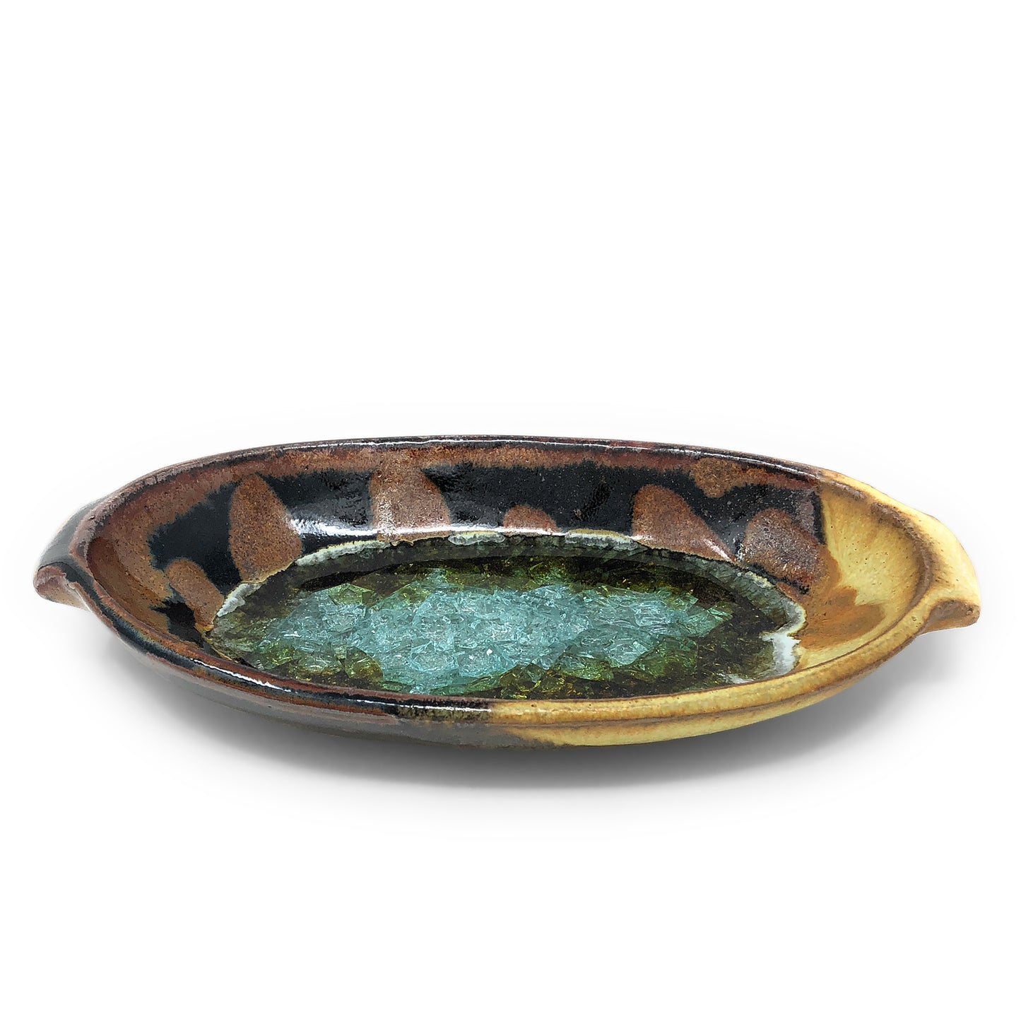 Dock 6 Pottery 9-inch Oval Dish with Fused Glass