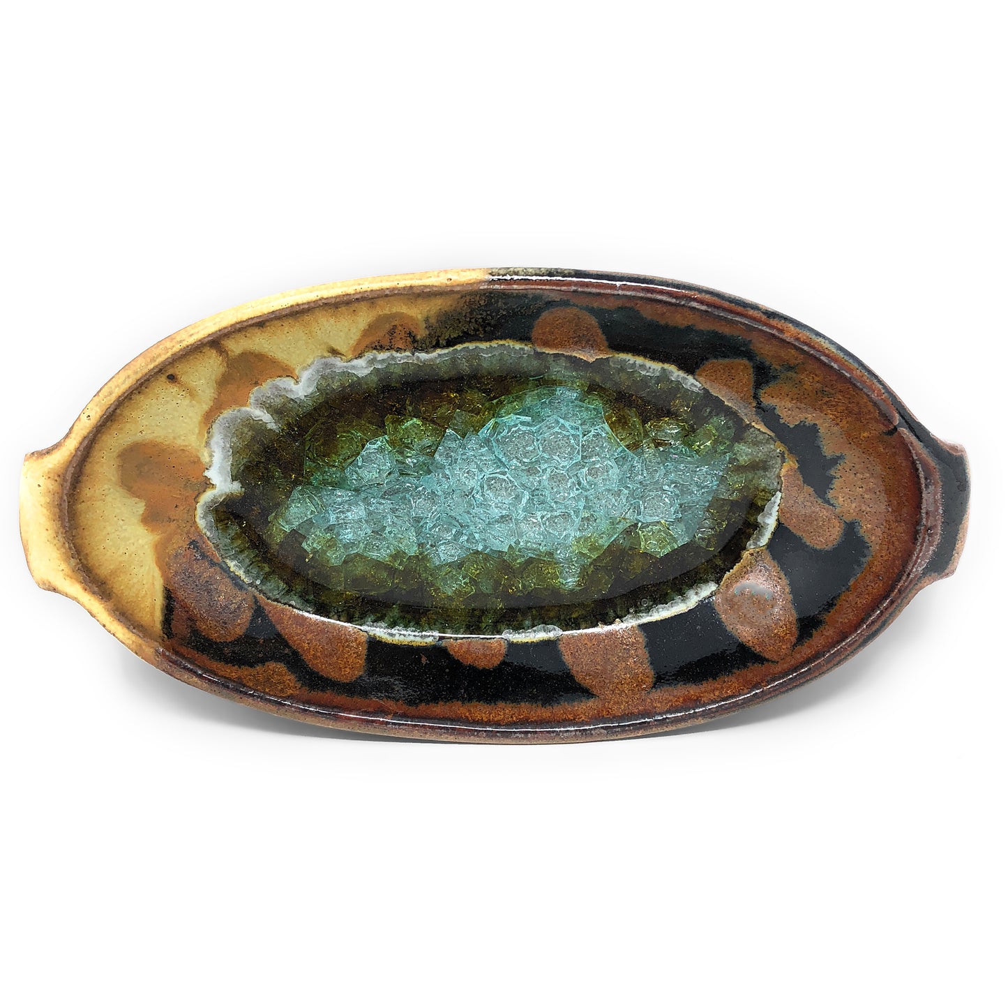 Dock 6 Pottery 9-inch Oval Dish with Fused Glass