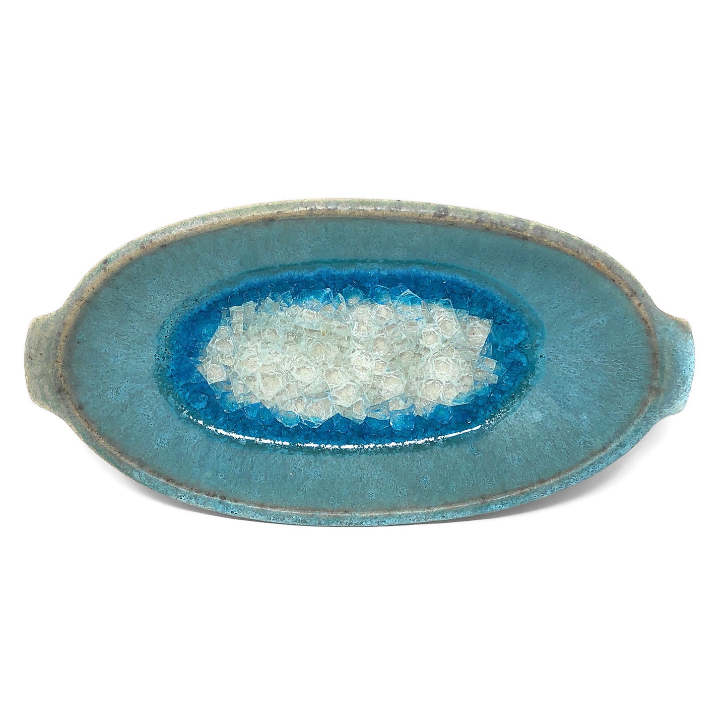 Dock 6 Pottery 9-inch Oval Dish with Fused Glass
