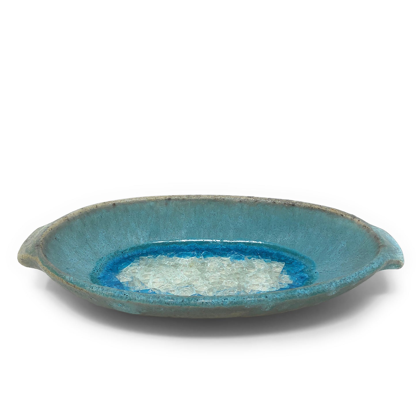 Dock 6 Pottery 9-inch Oval Dish with Fused Glass