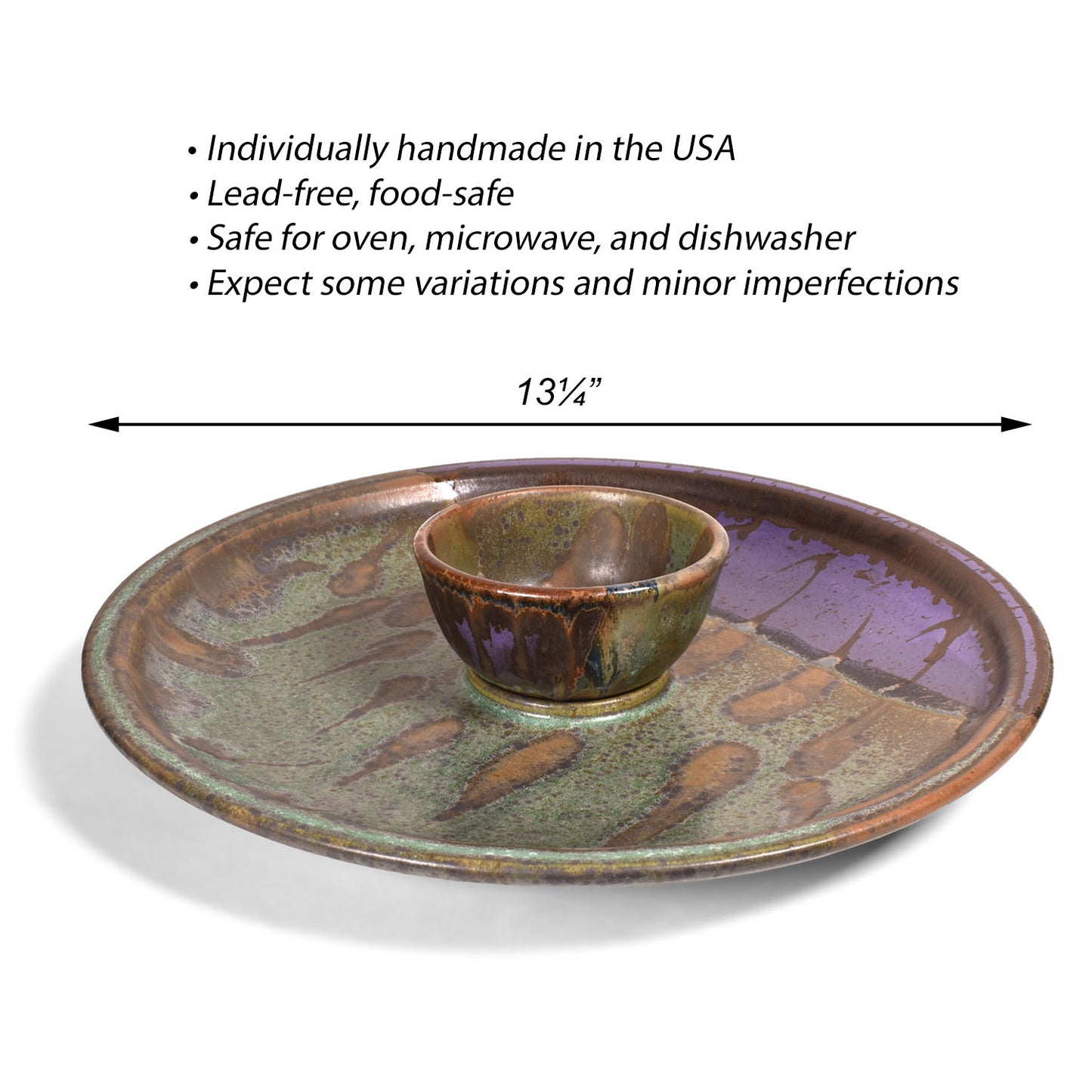 Dock 6 Pottery Handmade Chip and Dip Platter and Bowl Set, Purple/Green